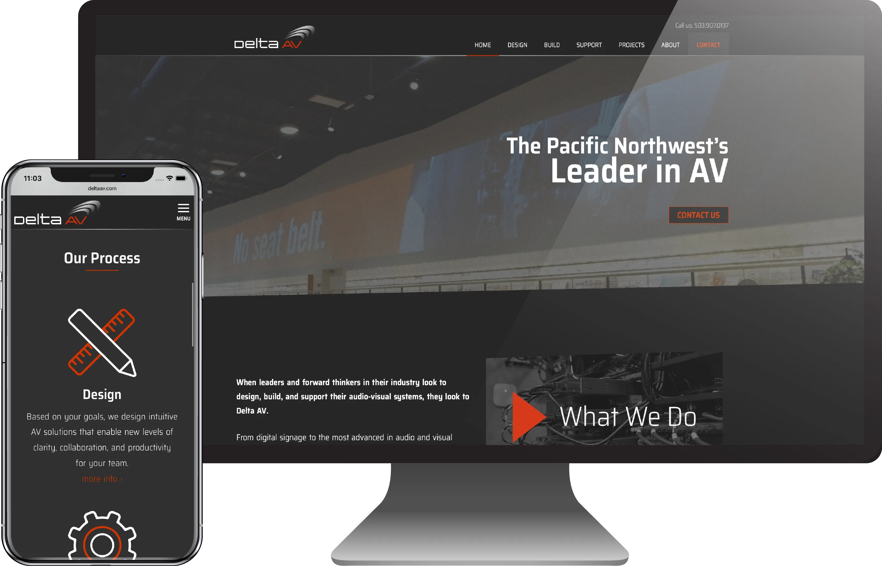 Delta AV refreshed website shown on iMac and iPhone