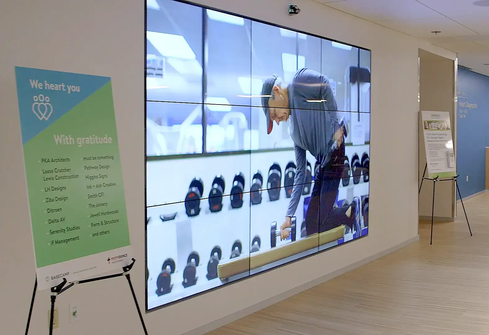 The 4K video wall installed in the Providence Heart Institute Basecamp lobby