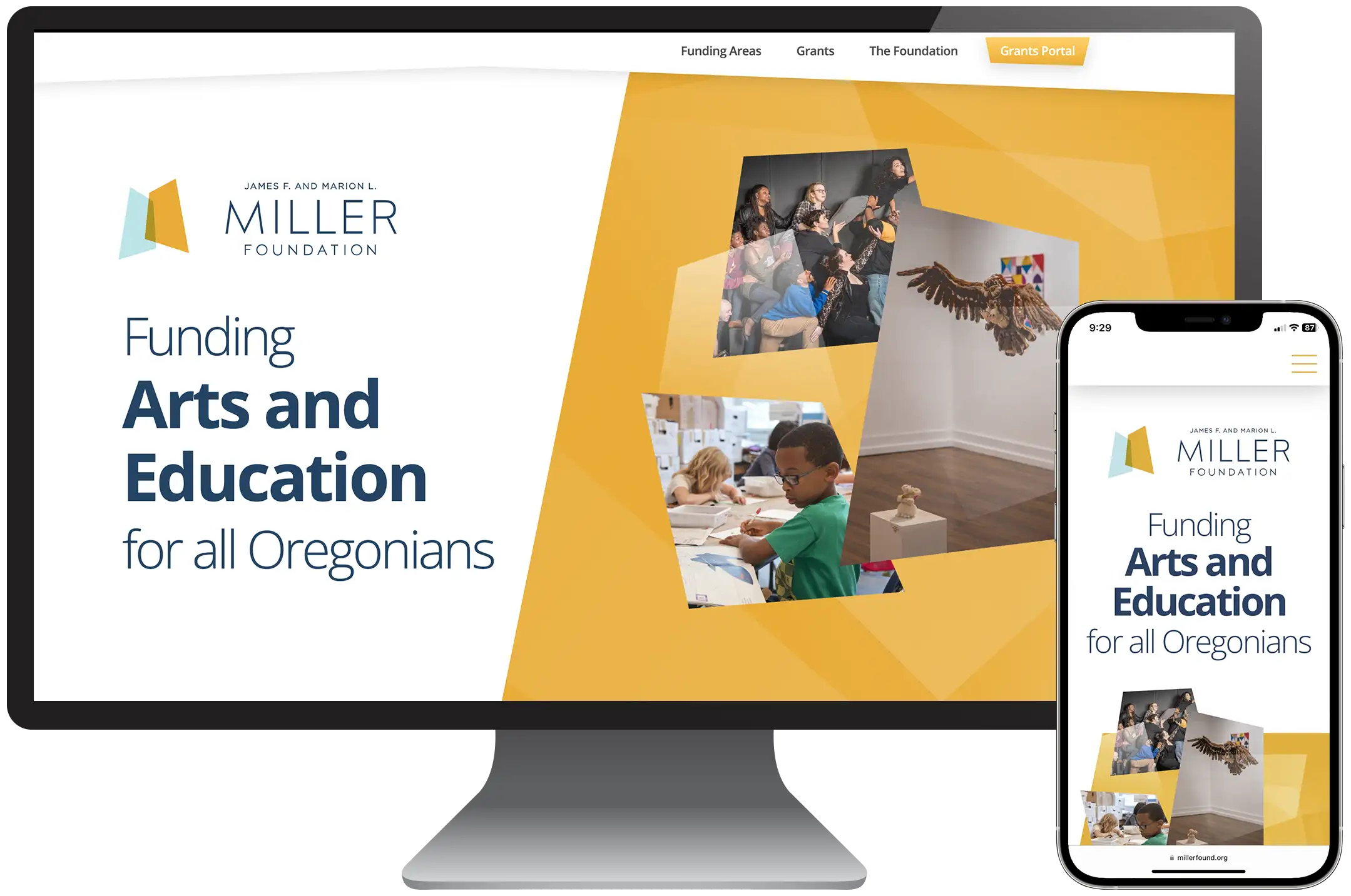 Miller Foundation redesigned website shown on desktop and mobile
